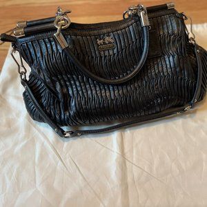 Coach Madison Gathered Leather Carrie Shimmer Black Silver Handbag 21281